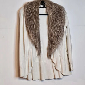 White House Black Market Removable Faux Fur Collared Sweater Off White Wmns Sz M